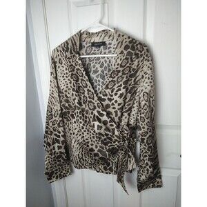 Jones New York Woman 1X Wrap Animal Print V Neck Blouse Office Party Workwear